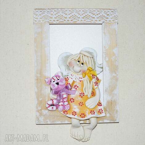 przyjaciele - aniołek z masy solnej w ramce, obrazek aniołki na szczęście