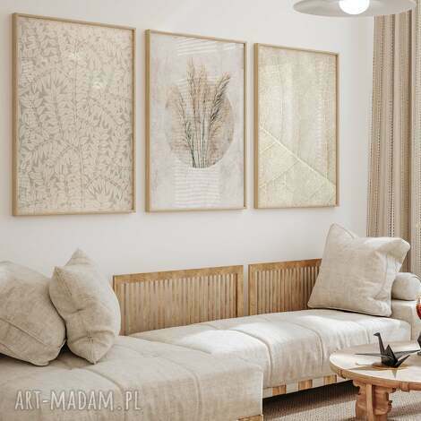 Zestaw plakatów Boho 50x70 cm - tryptyk natura w beżach i szarościach