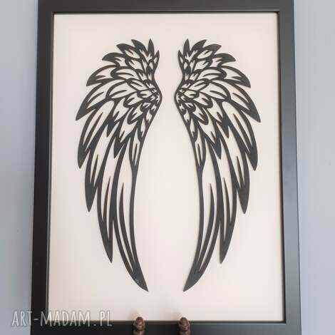 obraz skrzydła anielskie drewniane czarne w ramie 30x40 3d, loft, prezent