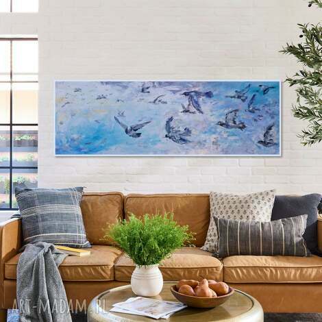 obraz olejny poruszenie malowany ręcznie o wymiarach 120cm x 40cm, duże obrazy