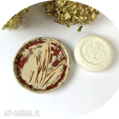 Ceramiczna mydelniczka "Trawy" - ręcznie robiona glina w czerwieni