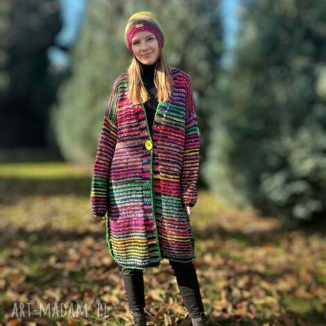 multikolorowy sweter boho drutach, prezent, kardigan