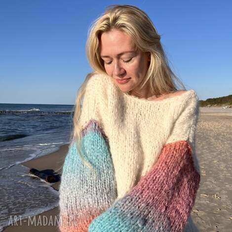 Sweter oversize z alpaki i merynosa - ręcznie robiony