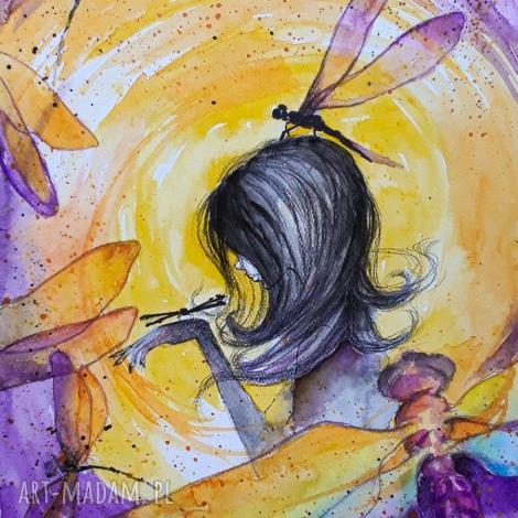 kobieta wiatr akwarela artystki adriany laube - obraz na papierze A3 ważka
