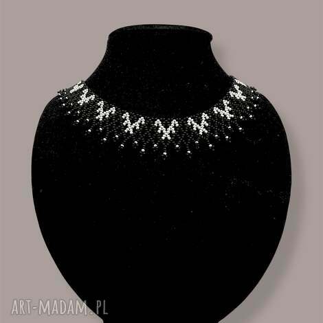 Ażurowy naszyjnik łemkowska krywulka czarno-srebrny - etno handmade