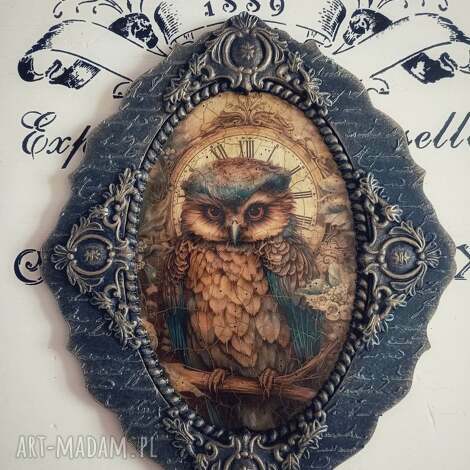 dekoracyjny medalion w stylu prowansalskim, shabby chic vintage, sowa