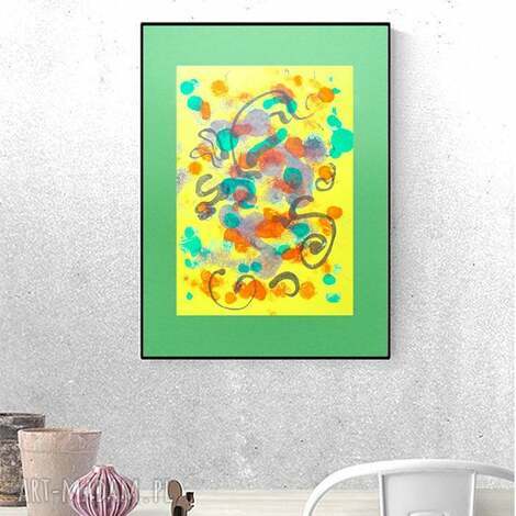 Kolorowa abstrakcyjna grafika boho ręcznie malowana 30x40 na ścianę