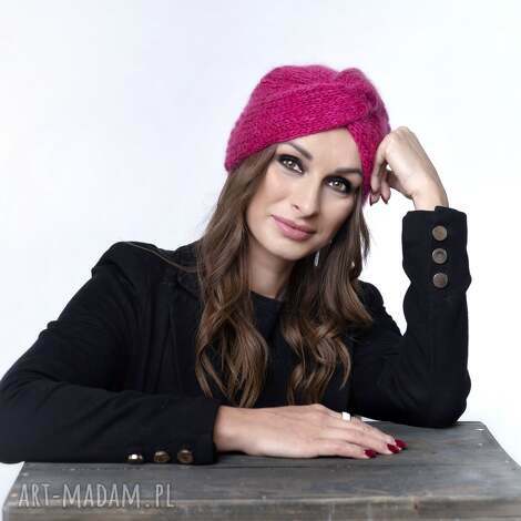 turban wełniany, merino i baby alpaka, fuksja fuksjowa czapka, turban elegancki