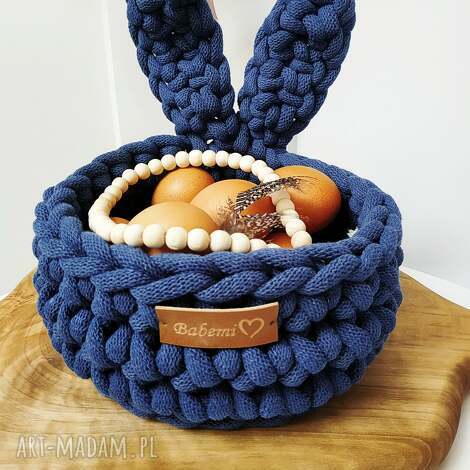 Koszyk wielkanocny zajączek z uszami „The easter bunny” - jeansowy na jajka, handmade