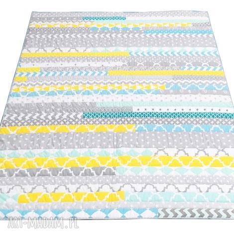 Narzuta patchwork GREY and MINT 158x195 cm - bawełna, pikowana 3 warstwy | art-Madam.pl