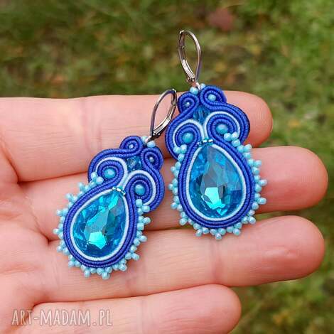 kolczyki sutasz niebieskie z kryształem soutache krysztal