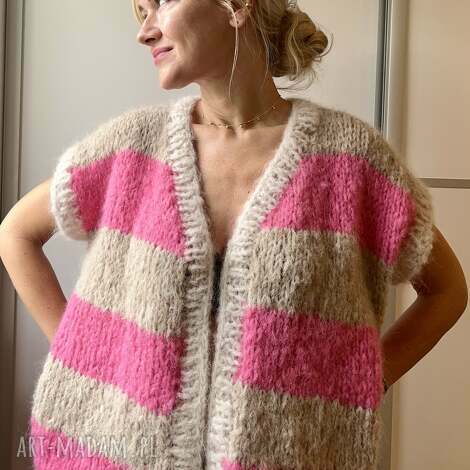 Kamizelka handmade z alpaki i merynosu - miękka dzianina na drutach