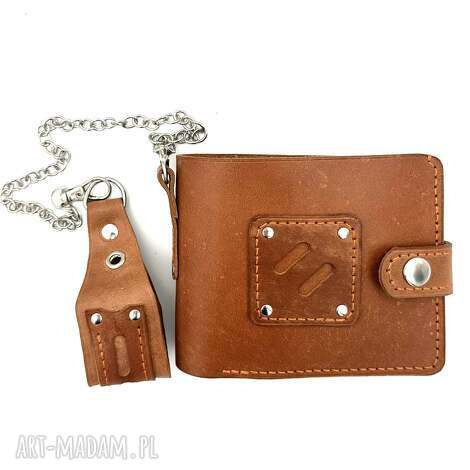 brązowy portfel skórzany na bilon ręcznie uszyty