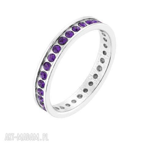 srebrna obrączka z fioletowymi kryształami preciosa r 14