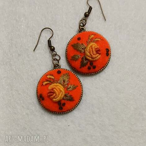 ręcznie haftowane kolczyki jasper rękodzieło dla niej biżuteria polskie