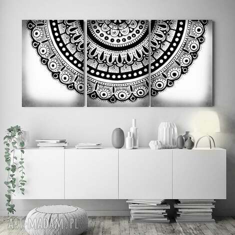 Zestaw 3 plakatów A3 Mandala - czarno-białe szarości, Małgorzata Domańska