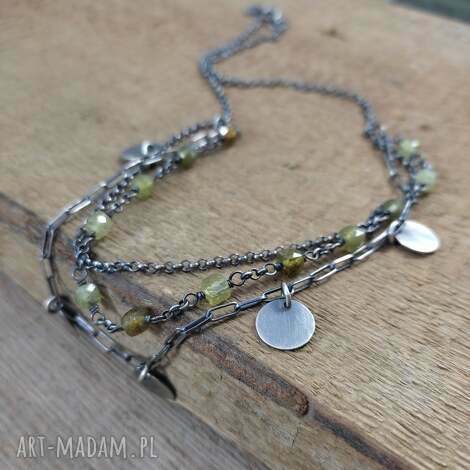 naszyjnik warstwowy z granatem grossular, srebro oksydowane, srebro 925