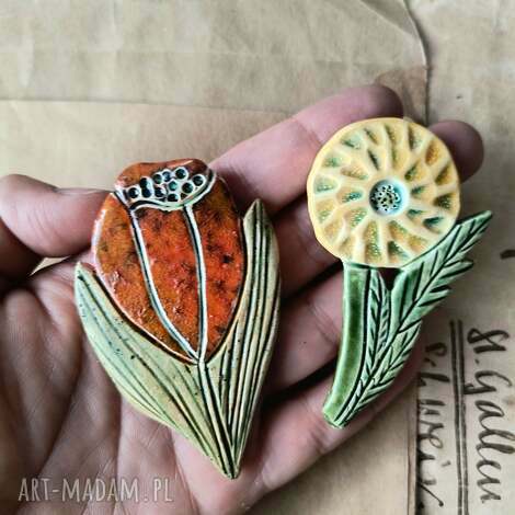 przypinki kwiaty, ceramika, broszka, przypinka tulipan