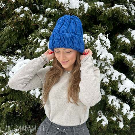 gruba wełniana czapka beanie 100 wełna handmade gruba czapka