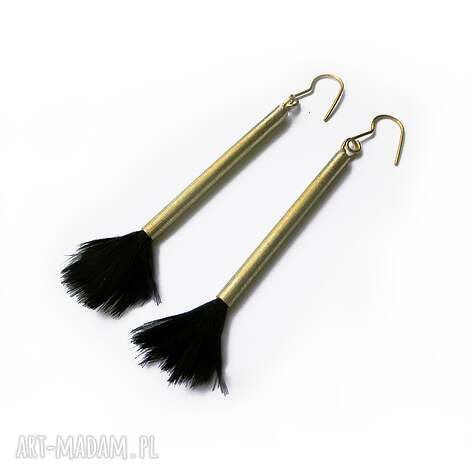 Kolczyki piórko handmade z mosiądzu - pozłacane bigle ze srebra 925 (ok. 9 cm)
