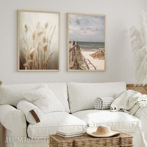 Zestaw 2 plakatów 30x40 cm „Plaża i trawy” boho - hampton pejzaż