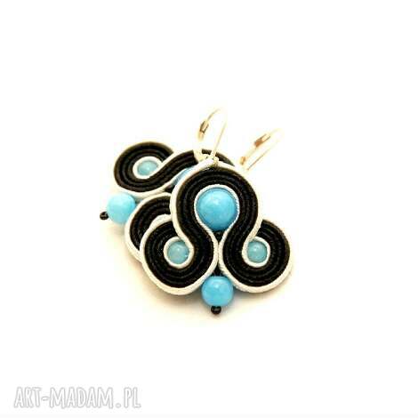 Małe kolczyki sutasz z turkusowymi jadeitami - handmade