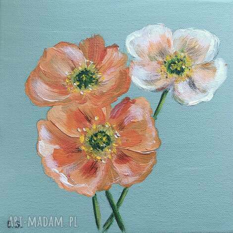 Kwiaty - obraz akrylowy pastelowe maki 20x20 cm, prezent dla mamy