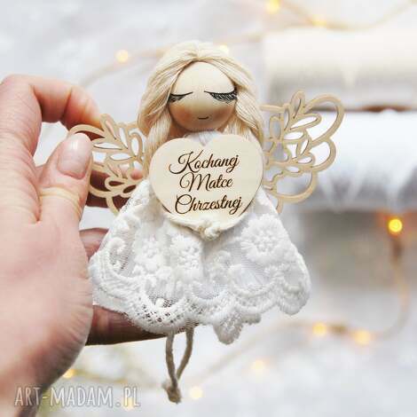 Mały aniołek - prezent dla chrzestnej, podziękowanie anioł stróż (ok. 15 cm) handmade