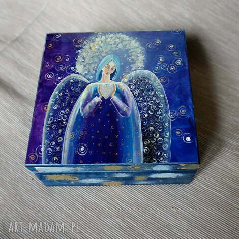 anioł z serduszkiem niebieski szkatułka dom, 4mara, prezent