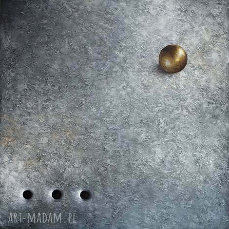 Ręcznie malowana abstrakcja 70x70 cm - Złota kula (3D)