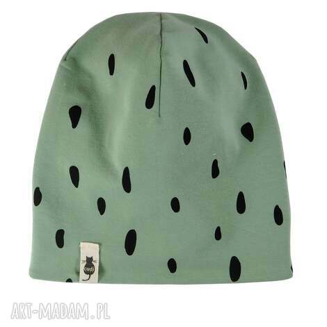 Zimowa czapka beanie SPOTS miętowa - dwuwarstwowa, handmade (2-13 lat)