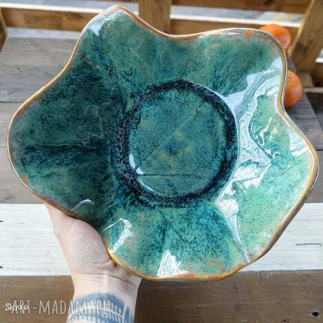 Ceramiczna misa handmade c922 w turkusie i brązie - prezent dla niej