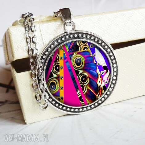 oryginalny naszyjnik skrzydło motyla, długi naszyjnik, duży wisiorek, kolorowy