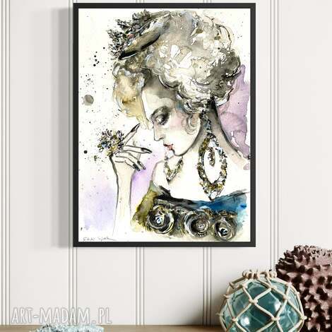 Princess - akwarela na papierze, portret kobiety glamour (20,8x28,3 cm) bez oprawy