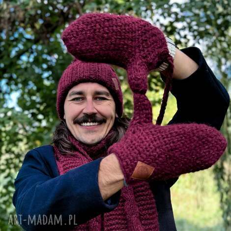męskie rękawiczki merino bordo, rękawiczki z jedwabiem
