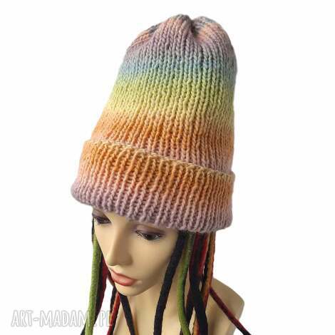 Ręcznie robiona czapka na drutach pastelowy gradient - wełna z akrylem art-Madam.pl