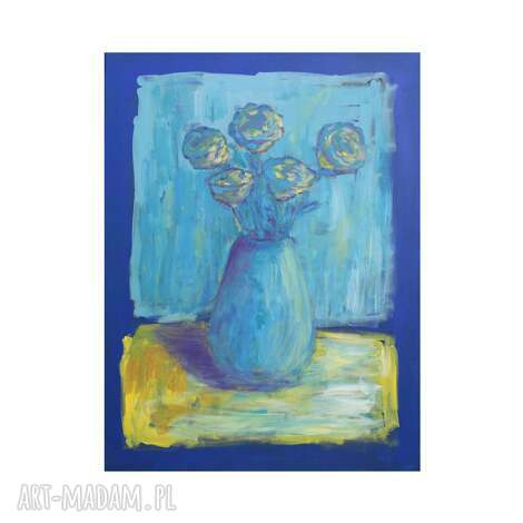 obraz abstrakcyjny akrylowy na płótnie 80x60 cm, kwiaty w wazonie