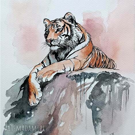 Tygrysie obserwacje - obraz akwarelowy 24x32 cm (oryginał)
