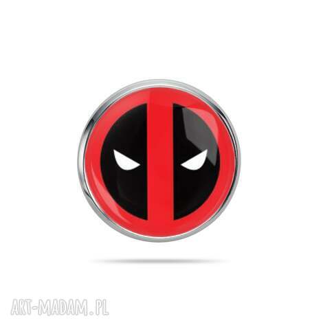 Przypinka do klapy marynarki Deadpool - ręcznie robiona, ze szkłem i stalową bazą (20 mm)