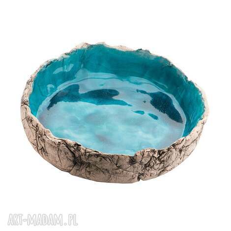 Ręcznie robiona patera ceramiczna - misa na stół w odcieniach turkusu, beżu i czerni