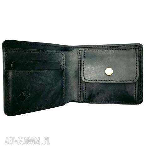czarny portfel na bilon skórzany ręcznie uszyty