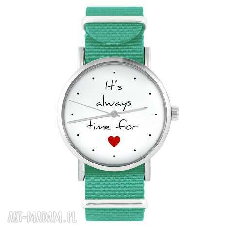zegarek - love time turkusowy, nylonowy miłość, serce niej
