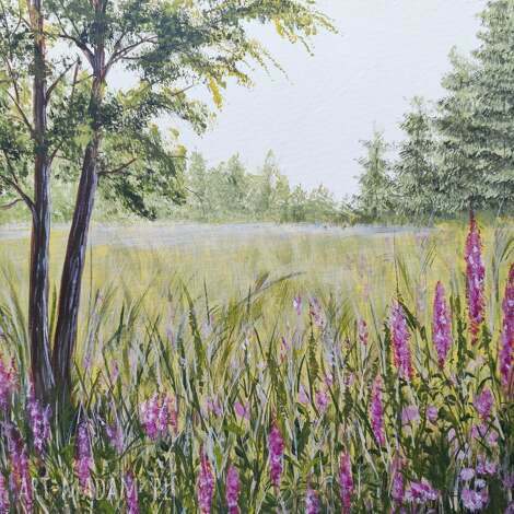 Duży obraz kwiecisty „Sielski Świt” 50x40 cm - ręcznie malowany na płótnie