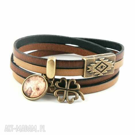 megi mikos skórzana bransoletka z zapięciem magnetycznym, odcienie brązu i beżu