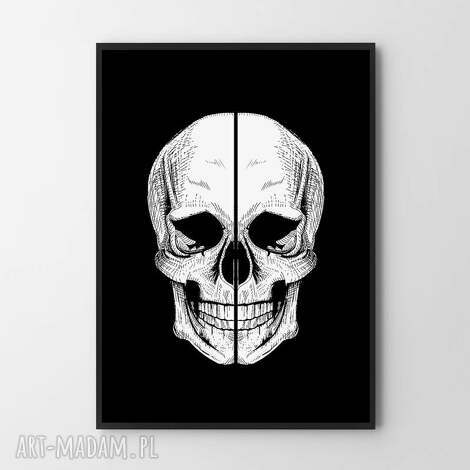 plakat obraz black skull A2 - 42x59 4cm, czaszka, grafika