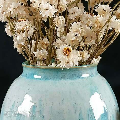 błękitny wazon ceramiczny toczony na kole, wysokość 13 cm susze wazonna