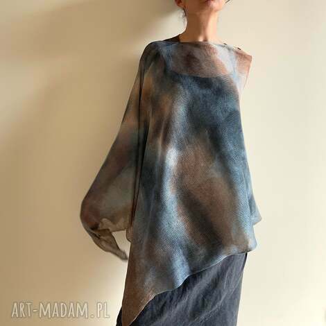 narzutka lniana beż szary, ponczo tunika, unikat prezent dla niej, len