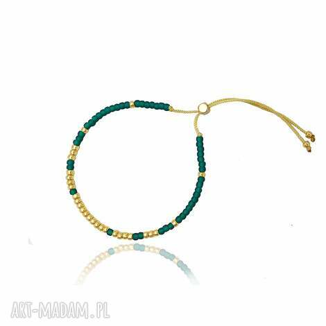 Bransoletka Minimal Bootle Green i złote akcenty - koralikowa handmade TOHO