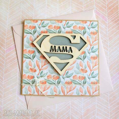 Kartka dla Mamy "Super Mama" z kaktusem - handmade EKO kraft