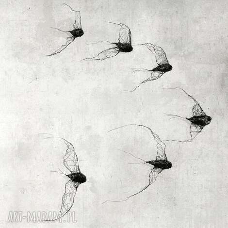 instalacja z metalu nr vi - ptaki w kluczu 6 sztuk, dekoracja do salonu